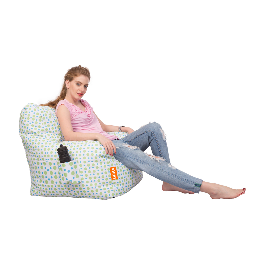 Can bean bags Digital Printed XXXL Arm Bean Chair With Footstool (Polka Dot)